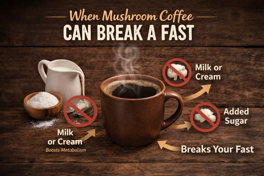 mushroom coffee with milk and sugar breaks fasting