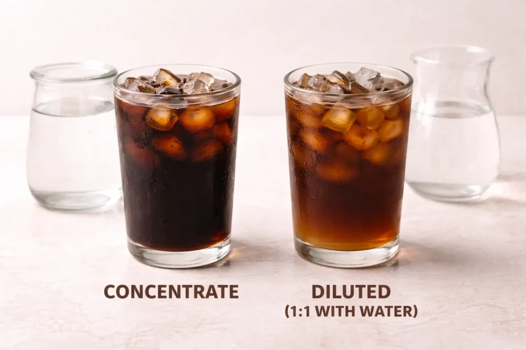 cold brew coffee concentrate mixed with water 1 to 1 ratio