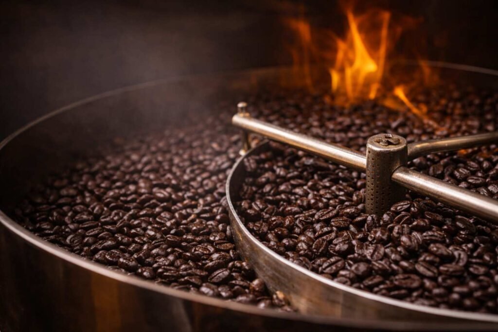 french roast coffee roasting process dark beans in roaster