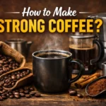 Step-by-step guide showing how to make strong coffee using fresh coffee beans and brewing method