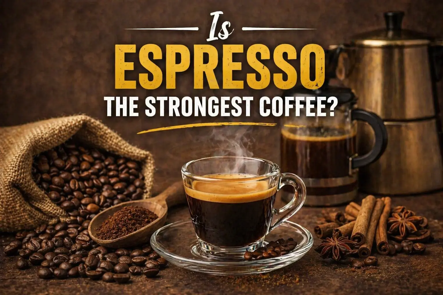A close-up of a rich espresso shot with crema beside a cup of brewed coffee, illustrating the comparison of strength and caffeine content