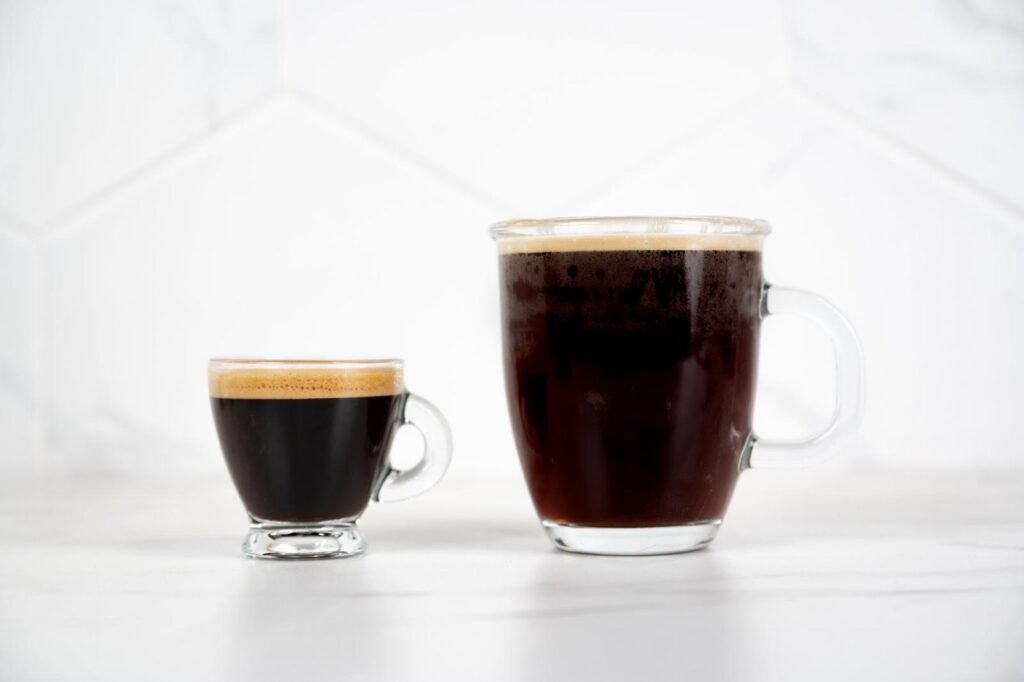 side by side espresso and regular coffee showing difference between flavor strength and caffeine content
