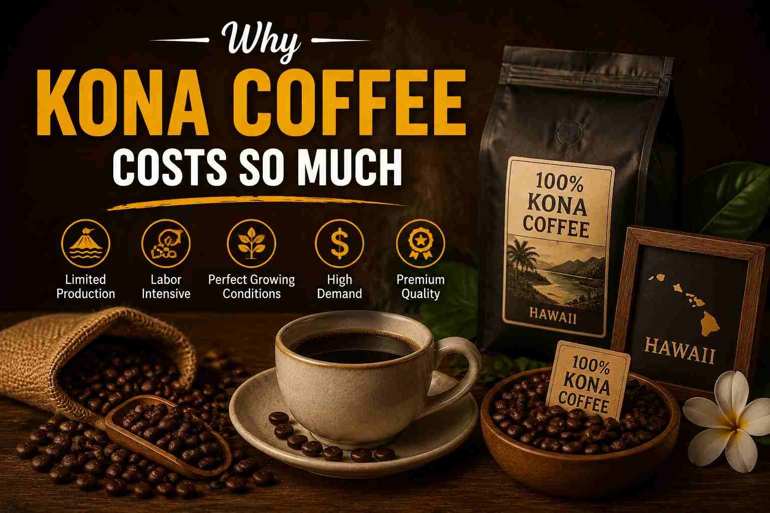 Why Kona coffee costs so much due to limited production, hand-picked harvesting, and premium quality beans grown in Hawaii.