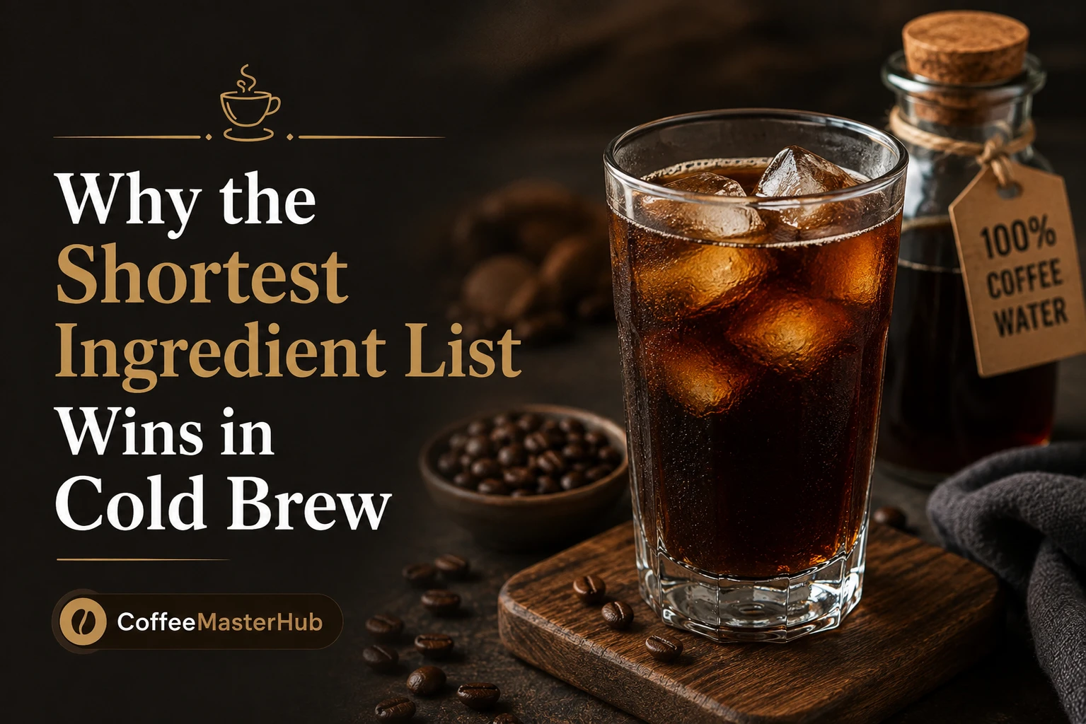 Cold brew coffee made with a simple ingredient list of coffee grounds and water.